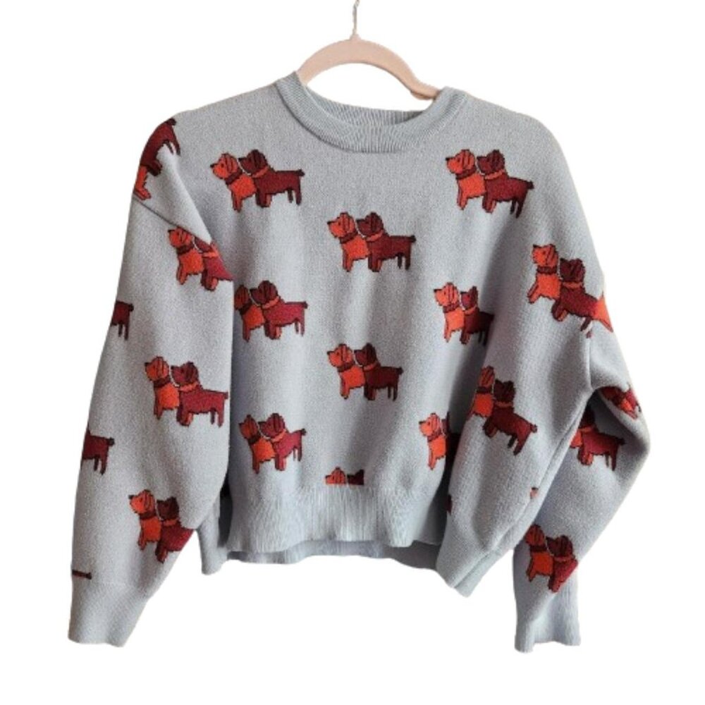 Find Me Now Baby Blue and Red Knit Sweater Pullover Size L